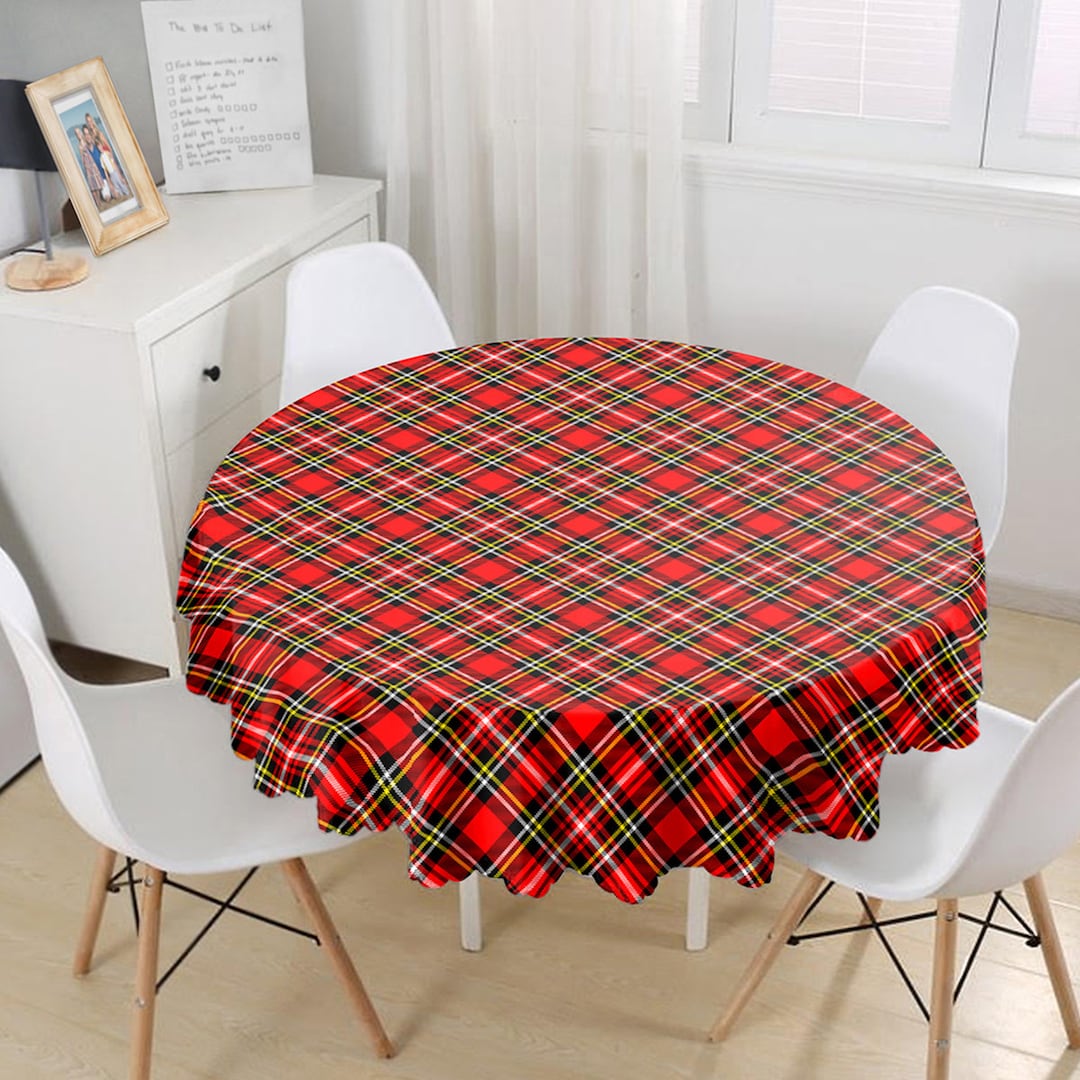 Tartan Holiday Round Tablecloth, Scottish Tartan Style Circle Tablecloth, Plaid Festive Table