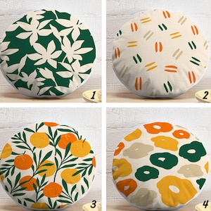 Cojín redondo con diseño de frutas abstractas, cojín redondo con diseño floral abstracto y relleno, cojín minimalista para silla de comedor, cojín de jardín estilo bohemio.