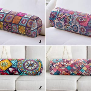 Bolster Pillow: Ethnic Mandala Print - Multicolor Patchwork Accent
