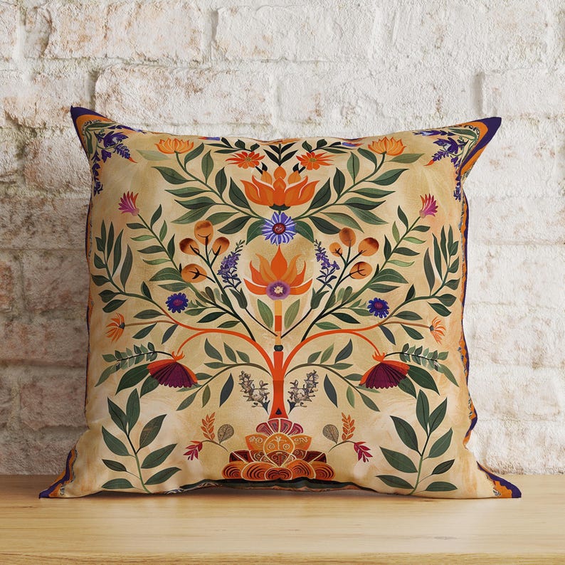 Pillo Tree Tree of Life Pillow Cover: Botanical Folk Art (couch Throw Decor) - Etsy