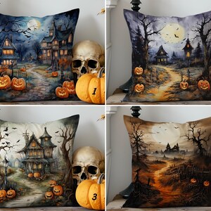 Halloween Haunted House Pillowcase, Witch House Throw Pillow Cover, Spooky Season Lumbar Cushion Cover, Dark Academia Decor, Gothic Gift