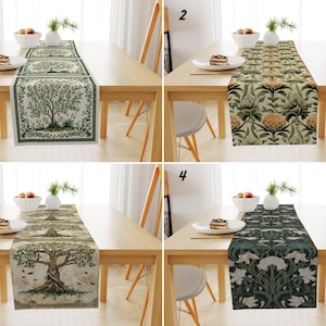 Tree of Life Table Runner, William Morris Table Cover, Art Nouveau Dining Table Linen, Green Accent Table Sheet, Botanical Table Decor