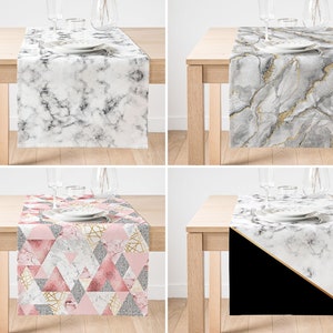 Marble Table Runner: Pink and Gray Geometric Design (Kitchen Decor)