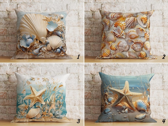 Seashells Pillow Cover: Nautical Coastal Decor (Cotton-Poly Blend)