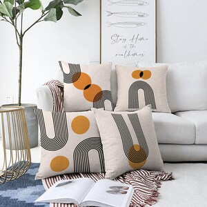 Modern Boho Sofa Pillow Cover - Minimalist Sun Print Accent