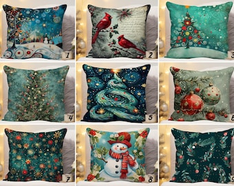 Farmhouse Christmas Pillow Cover, Winter Tree Scene (Velvet Lumbar Size)