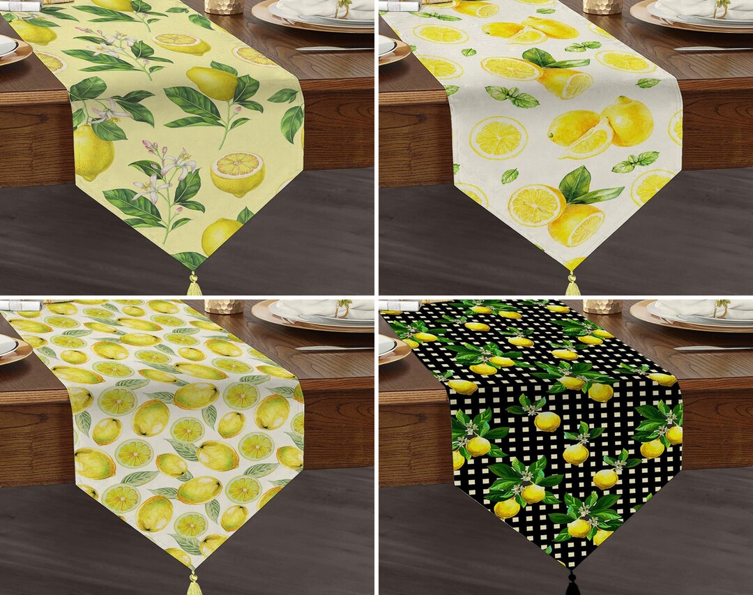 Lemon Table Runner, Lemon Slice Kitchen Runner, Citrus Triangle Runner