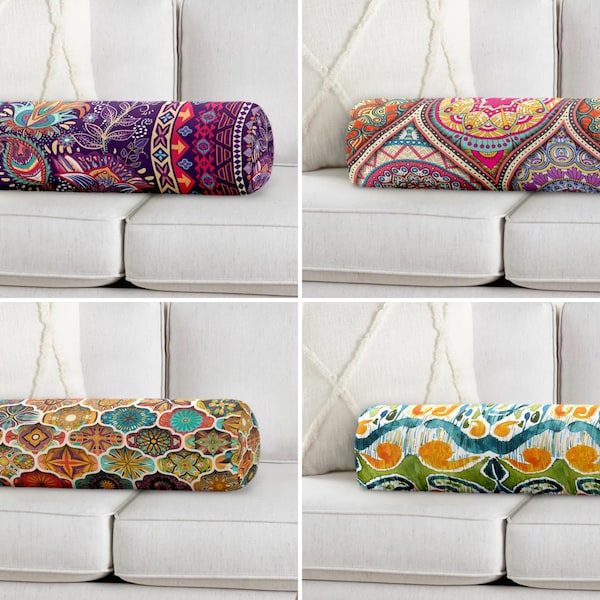 Almohada de refuerzo étnico, cojín de refuerzo de patrón mandala, funda de almohada de refuerzo de mosaico, almohada colorida para el cuello, decoración de la habitación india