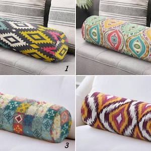 Ethnic Boho Bolster Pillow: Vibrant Patchwork Cylinder (Indoor/Outdoor)