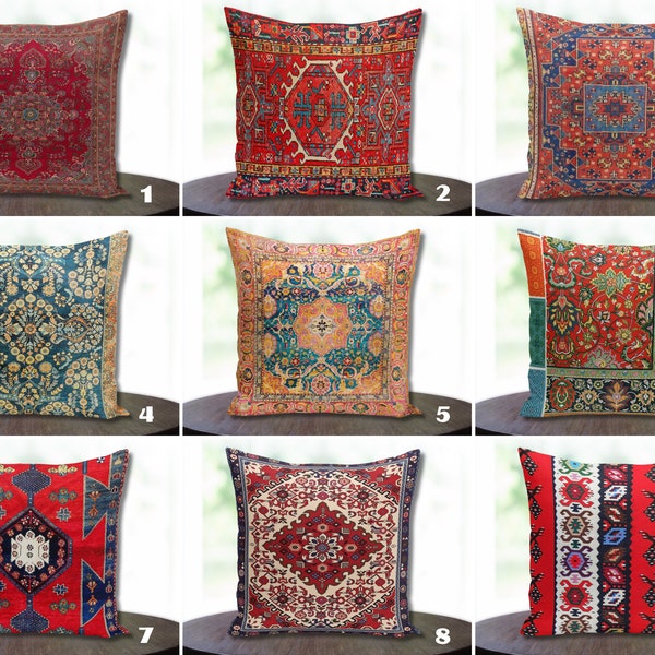 Carpet Design Pillow Cover, Oriental Cushion Case, Turkish Rug Motif Cushion Cover, Kilim Pattern Pillow Cases, Authentic Couch Pillows