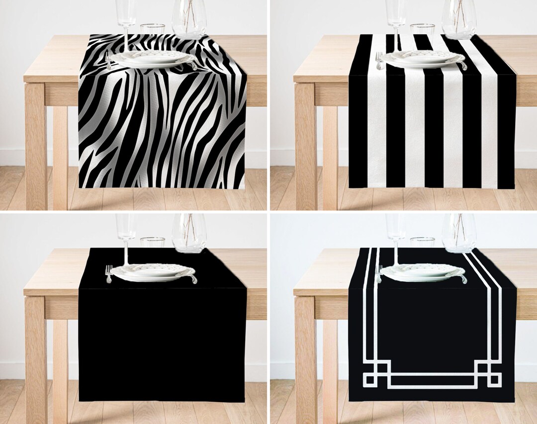 Decorative Table Runner, Black and White Stripes, Zebra Pattern (cotton ...