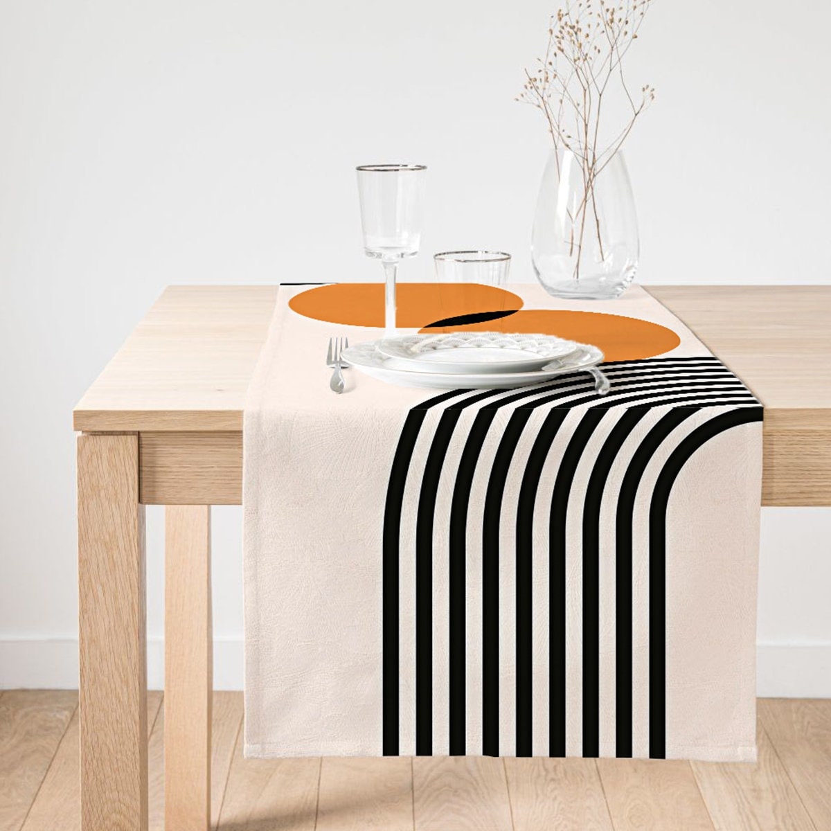 Art Sun Theme Modern Table Runner, Table Runner With Boho Lines, Boho ...