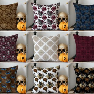 Victorian Halloween Pillow Cover, Floral Black Raven Pillowcase, Gothic Skulls Cushion Cover, Floral Owl Cushion Case, Spooky Bedroom Decor
