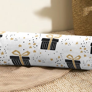 Modernes Weihnachts-Bolster-Kissen, goldene Sterne-Bolster, zylindrisches Kissen mit Polka-Dots-Muster, Geschenkbox-Urlaubsdekor, Wichtelgeschenk