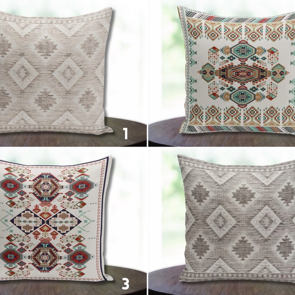 Sofakissenbezug mit Ethno-Motiv, Bohemian Chic, Boho Couchkissen, Sofakissen mit Aztekenmuster, Ethno-Muster