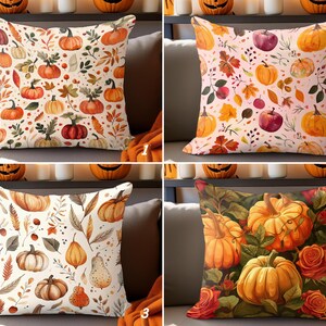 Fall Harvest Pillow Cover, Autumn Pumpkin Cushion Cover, Fall Botanical Pillow Sham, Farmhouse Harvest Pillowcase, Thanksgiving Cushion Case