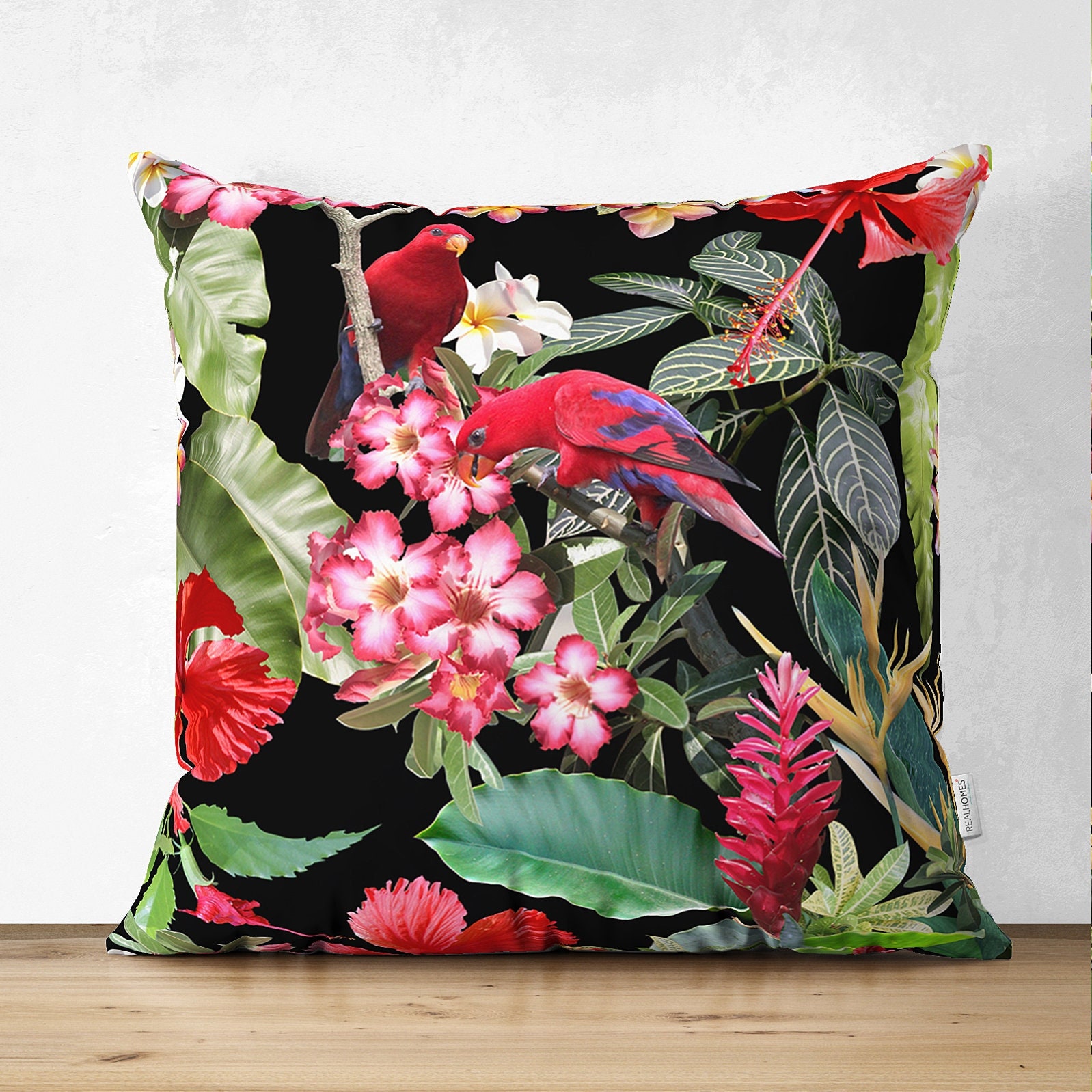 Red Bird Pillow Covers, Tropical Plants Pillowcases, Pigeon Cushion