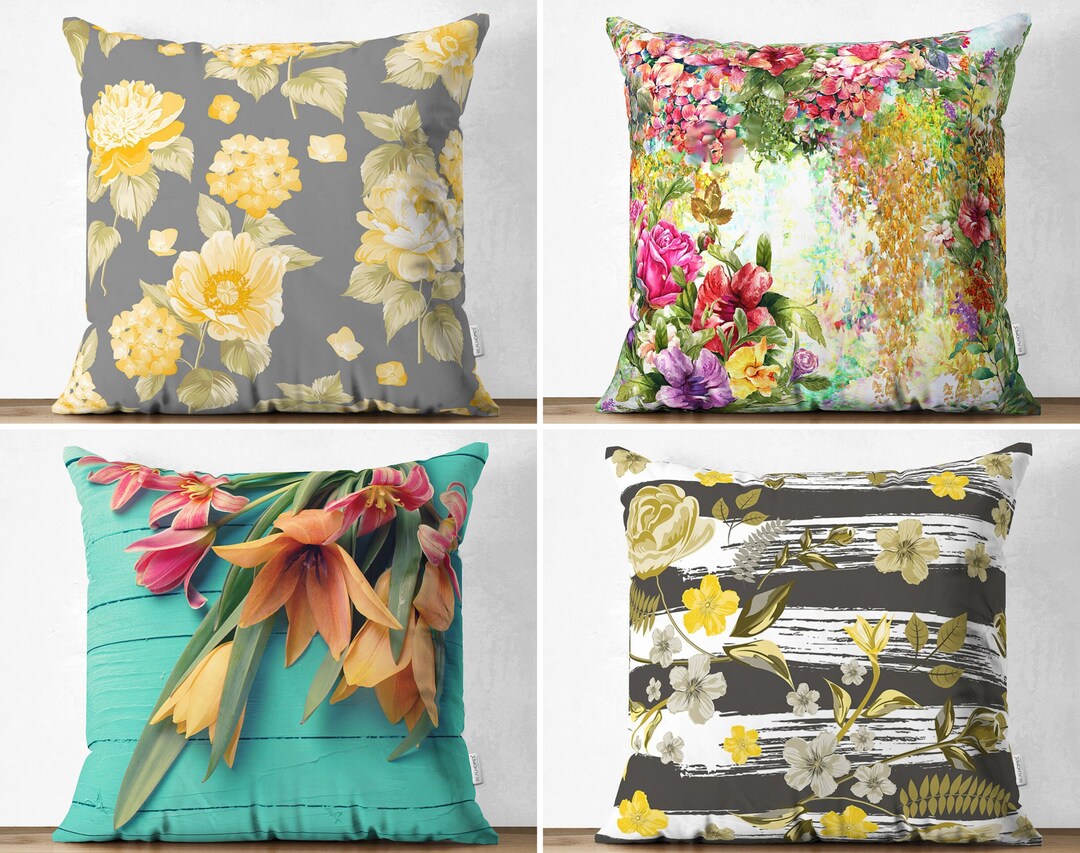 Yellow Rose Pillowcases Chic Colorful Floral Cushion Case Etsy