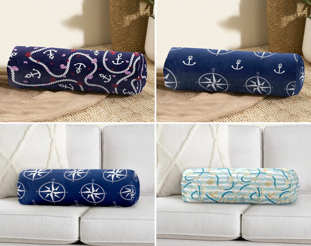 Nautical Bolster Pillow, Anchor and Rope Bolster Cushion, Compass