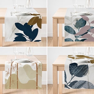 Leaf Pattern Table Runner, Blue & Gray Color Leaves Table Runner, Bohemian Theme Table Runner, Tropical Leaves Table Runner, Home Gift