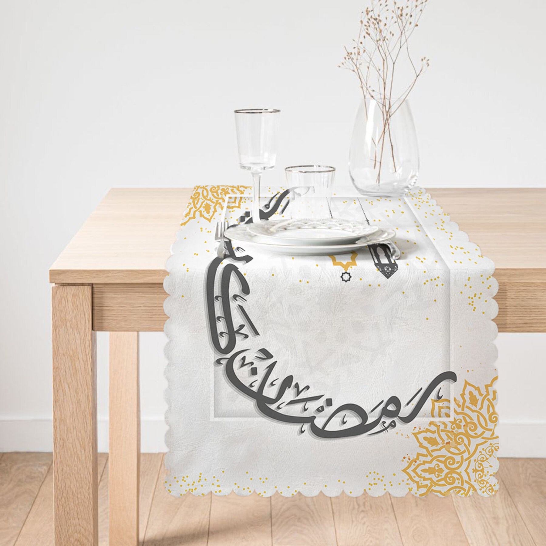 Crescent Moon Shaped Arabic Calligraphy Pillow Cover Runner Set, Arabic