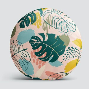 Boho Round Pillow, Abstract Leaves Pattern (Indoor and Outdoor Use) image 4