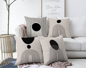 ISANOU Juego De 4 Fundas De Almohada Abstractas Minimalistas, Modernas Geométricas De Mediados De Siglo, Decoración