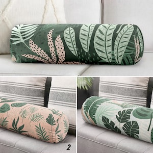 Leaf Accent Bolster Pillow, Tropical Leaves Bolster Cushion, Abstract Cylindrical Pillow, Modern Botanical Bolster Pillow, Roll Pillow Cover