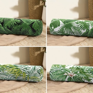 Tropical Leaf Bolster Pillow, Green Leaves Cylindrical Pillow, Green White Bolster Cushion, Tropical Neckroll Pillow, Outdoor Bolster Pillow