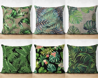 Green Leaves Pillow Cases, Jungle Theme Cushion Covers, Spring Decorative Pillows, Housewarming Gift, Nature Design Pillow Top, Gift for Mom