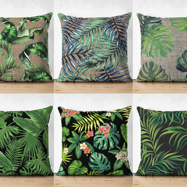 Green Leaves Pillow Cases, Jungle Theme Cushion Covers, Spring Decorative Pillows, Housewarming Gift, Nature Design Pillow Top, Gift for Mom