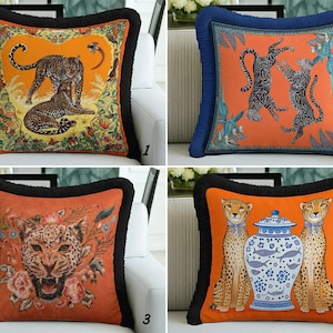 Safari-fluwelen kussensloop, luipaardprint cheetah, gefranjerde randen (16 x 16, 24 x 24)