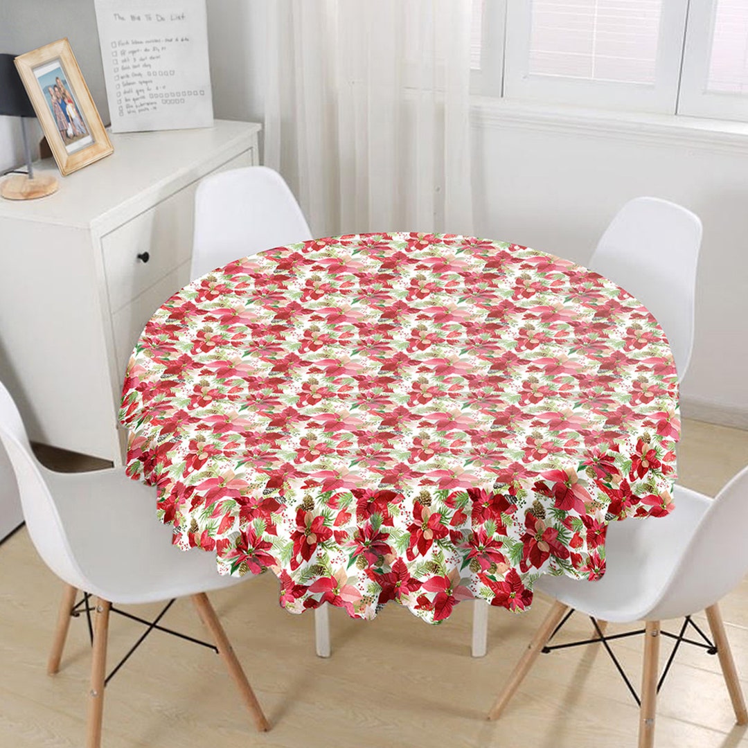 Floral Christmas Round Tablecloths Poinsettia Circle Etsy