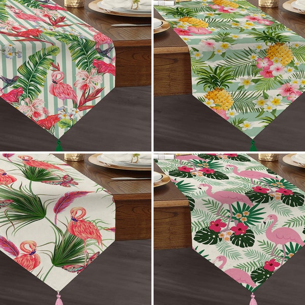 Tropical Table Runner, Flamingo Triangle Runner, Tropical Leaf Dining Runner, Pineapple and Flower Kitchen Runner, Nature Theme Table Runner