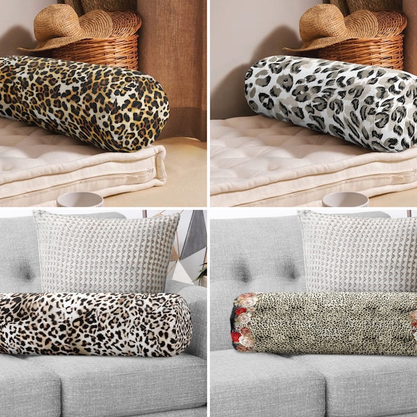 Leopard Bolster Pillow, Luxury Bolster Cushion, Cylindrical Pillow, Animal Print Bolster Pillow, Leopardskin Print Neckroll Pillow