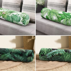 Tropical Leaves Bolster Pillow, Green Bolster Cushion, Palm Leaves Cylindrical Pillow, Monstera Leaf Neckroll Pillow, Giant Leaves Bolster