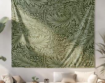Botanical Wall Tapestry, Green Leaves, William Morris Style (Soft Fabric)