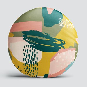 Boho Round Pillow, Abstract Leaves Pattern (Indoor and Outdoor Use) image 5