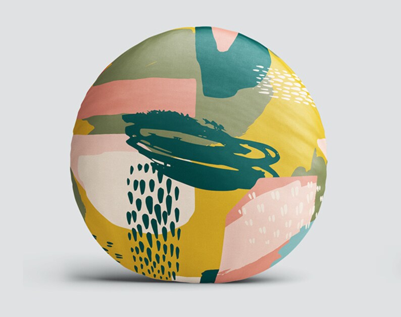 Boho Round Pillow, Abstract Leaves Pattern (Indoor and Outdoor Use) image 5