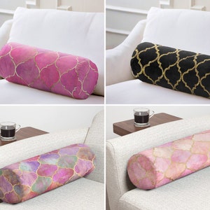 Geometric Bolster Pillow, Ogee Pattern Bolster Pillow, Pink Gold Bolster Cushion, Black Gold Neckroll Pillow, Outdoor Cylindrical Pillow