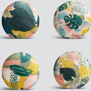 Boho Round Pillow, Abstract Leaves Pattern (Indoor and Outdoor Use) image 2