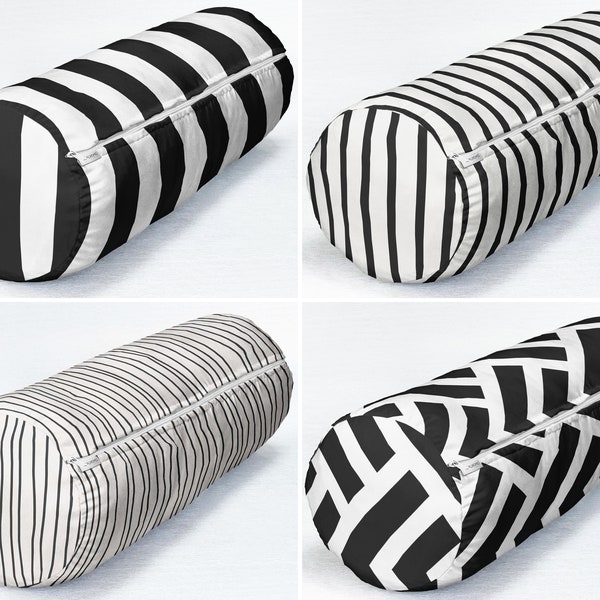 Zwart witte strepen bolsterkussen, cilindrisch bolsterkussen, zwart witte monochrome hoes, buiten decoratief bolster nekrolkussen