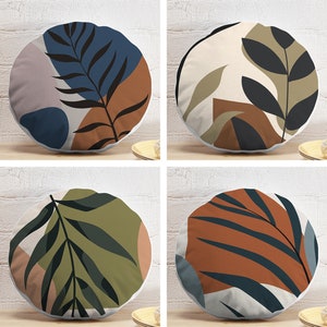 Abstract Leaves Round Pillow, Colors of Autumn Circle Pillow, Minimalist Round Cushion, Notional Round Pillow and Insert, Autumn Couch Deco