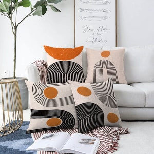 Federa per cuscino Boho, federa per cuscino con sole astratto e arcobaleno, federa per cuscino Mid Century, federa per cuscino arancione e nero, cuscini per divano minimalisti