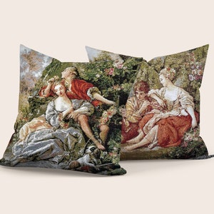 Vintage Tapestry Pillow Cover, Vintage Garden Gobelin Throw Pillow, Medieval Woven Cushion Cover, French Couch Pillows, Versailles Decor