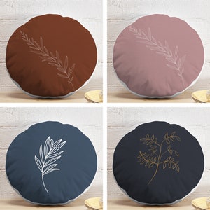 Minimalist Round Pillow, Abstract Leaf Circle Pillow, Decorative Round Pillow and Insert, Solid Color Meditation Pillow, Round Chair Cushion