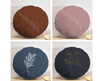 Abstract Leaf Round Pillow - Minimalist Decorative Sofa Cushion