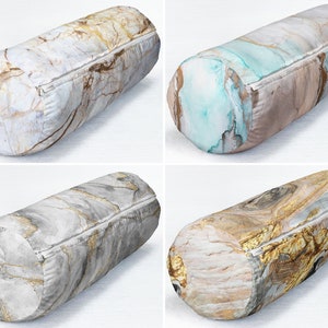 Marble Bolster Pillow, Cylindrical Bolster Cushion, Gray Gold Neckroll Pillow, Indoor & Outdoor Bolster Pillow, Luxury Bolster Pillow