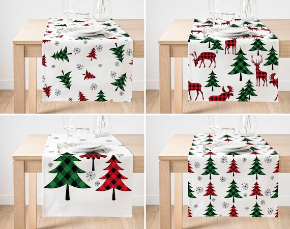 Holiday Table Runner: Festive Deer and Xmas Tree - Soft Cotton Blend
