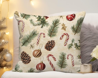 Festive Throw Pillow Cover: Cozy Christmas Baubles, Holiday Decor